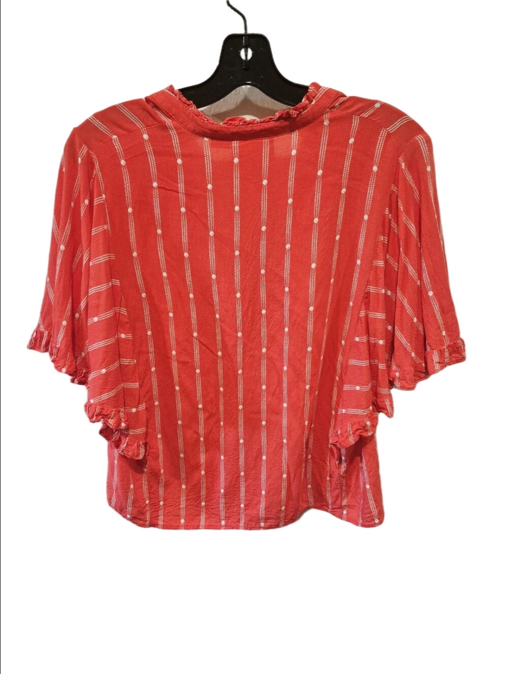Maeve by Anthropologie Red Striped Button-Down Ruffle Flutter Sleeve Crop Blouse - Picture 6 of 7